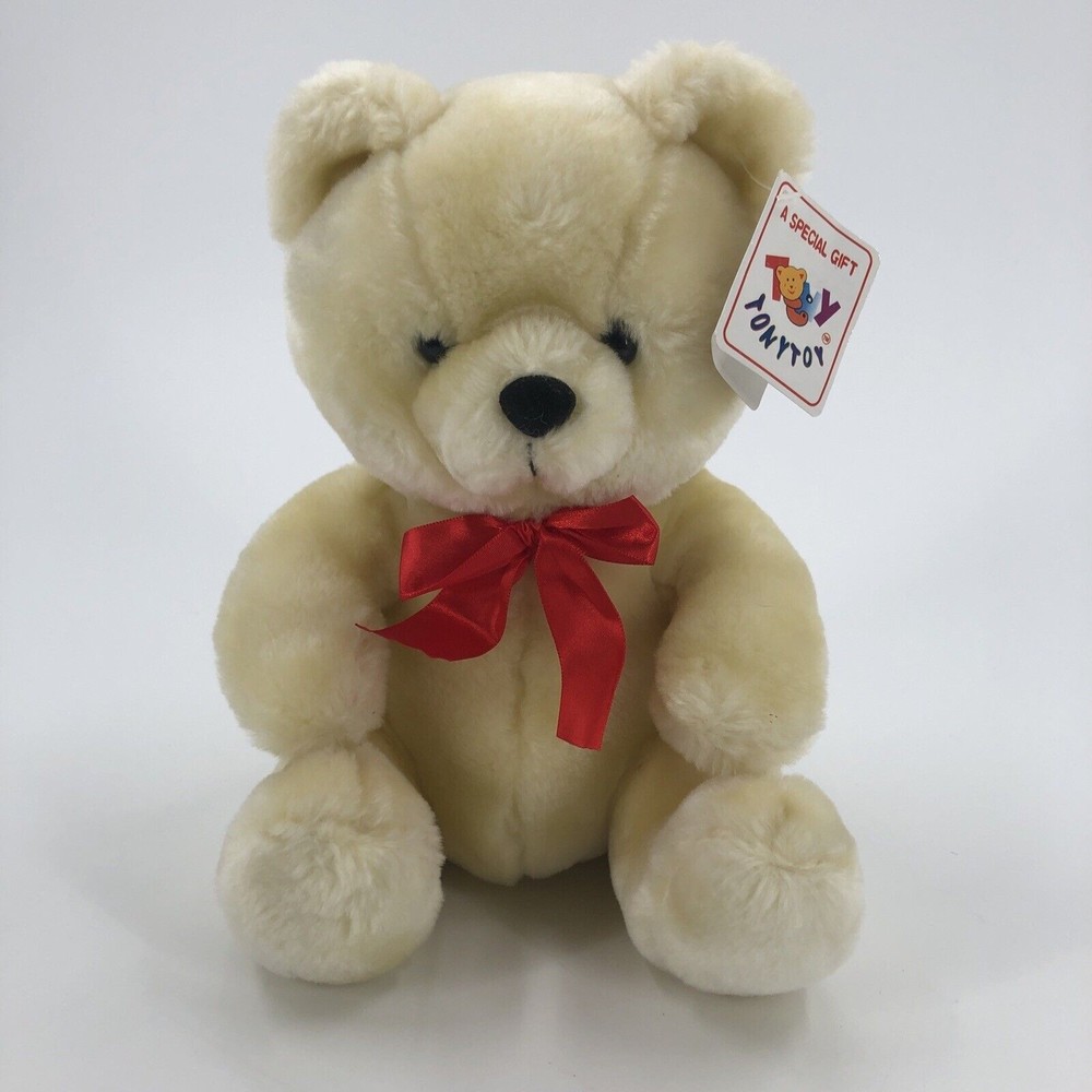 Tonytoy Puli Teddy Bear Plush Stuffed Animal Light Yellow Cream Red Bow 10" TAG - Picture 1 of 12